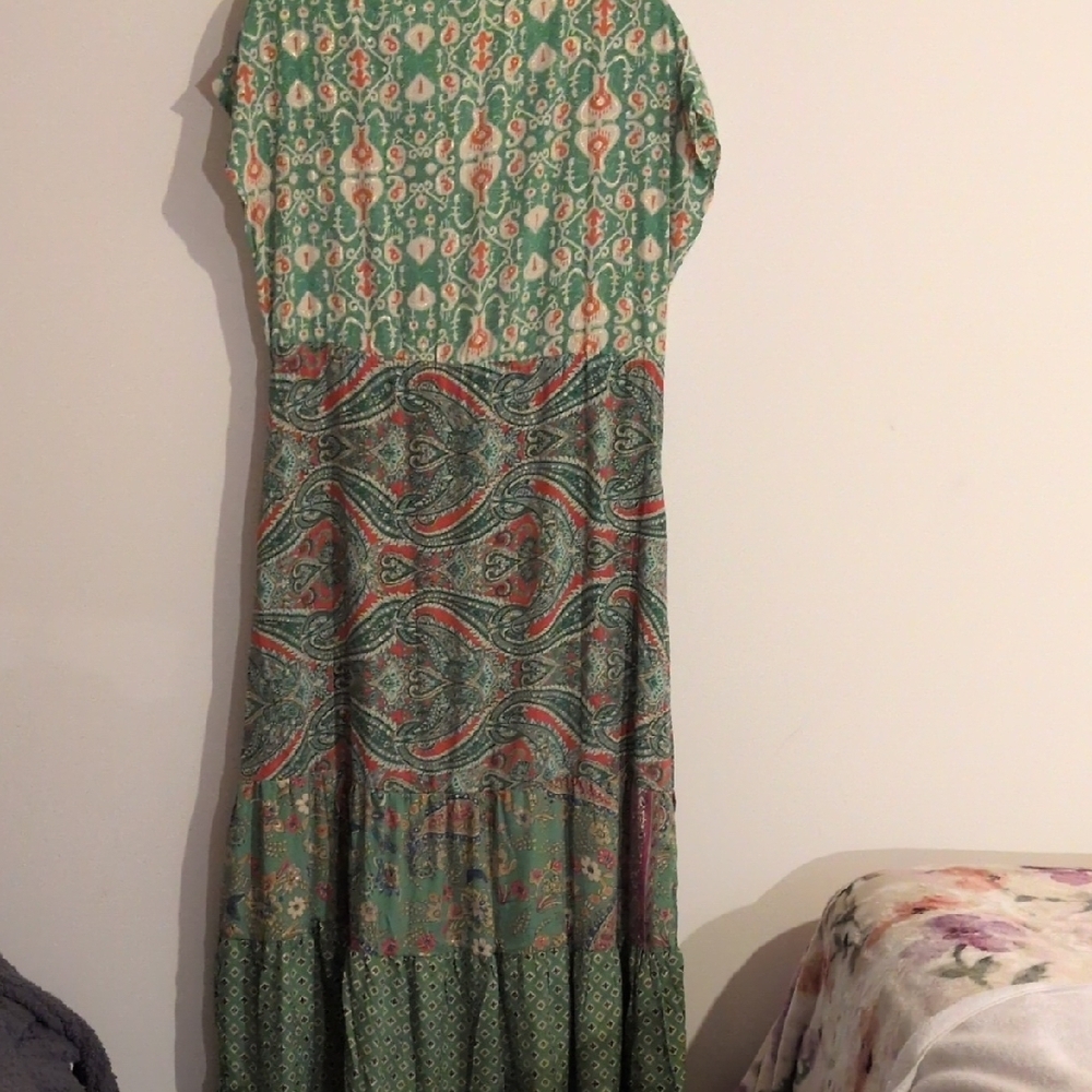 Bloom Green and Pink Ruffled Maxi Sundress - Picture 6 of 6